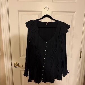 Free People Black Button-Down Blouse